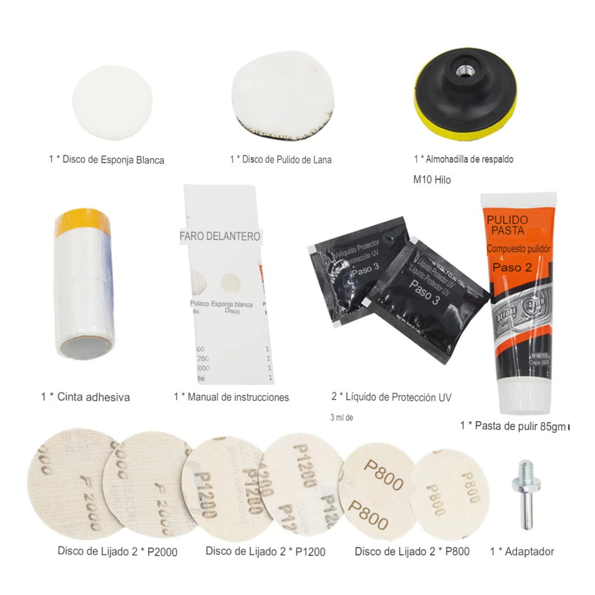 Pulido de Faros - Focos de Auto  KIT de Restauración